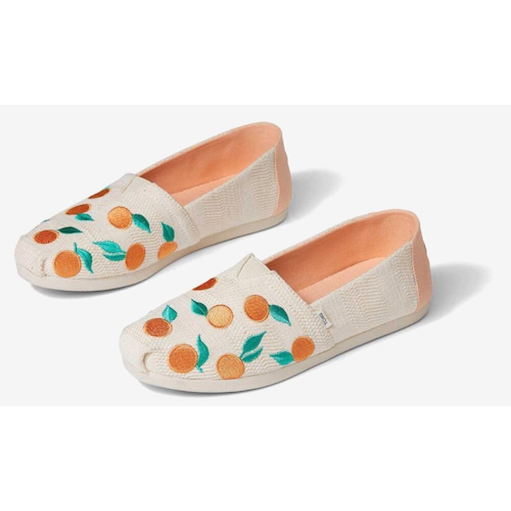 Toms loafers flats slip on  embroidered orange fruit summer shoes sz 9 SH426